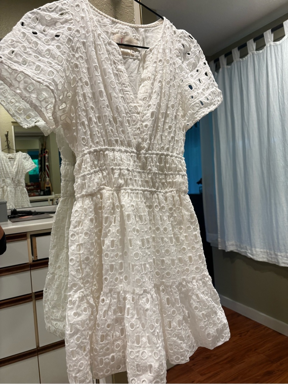 White Eyelet Tiered V-Neck Mini Dress